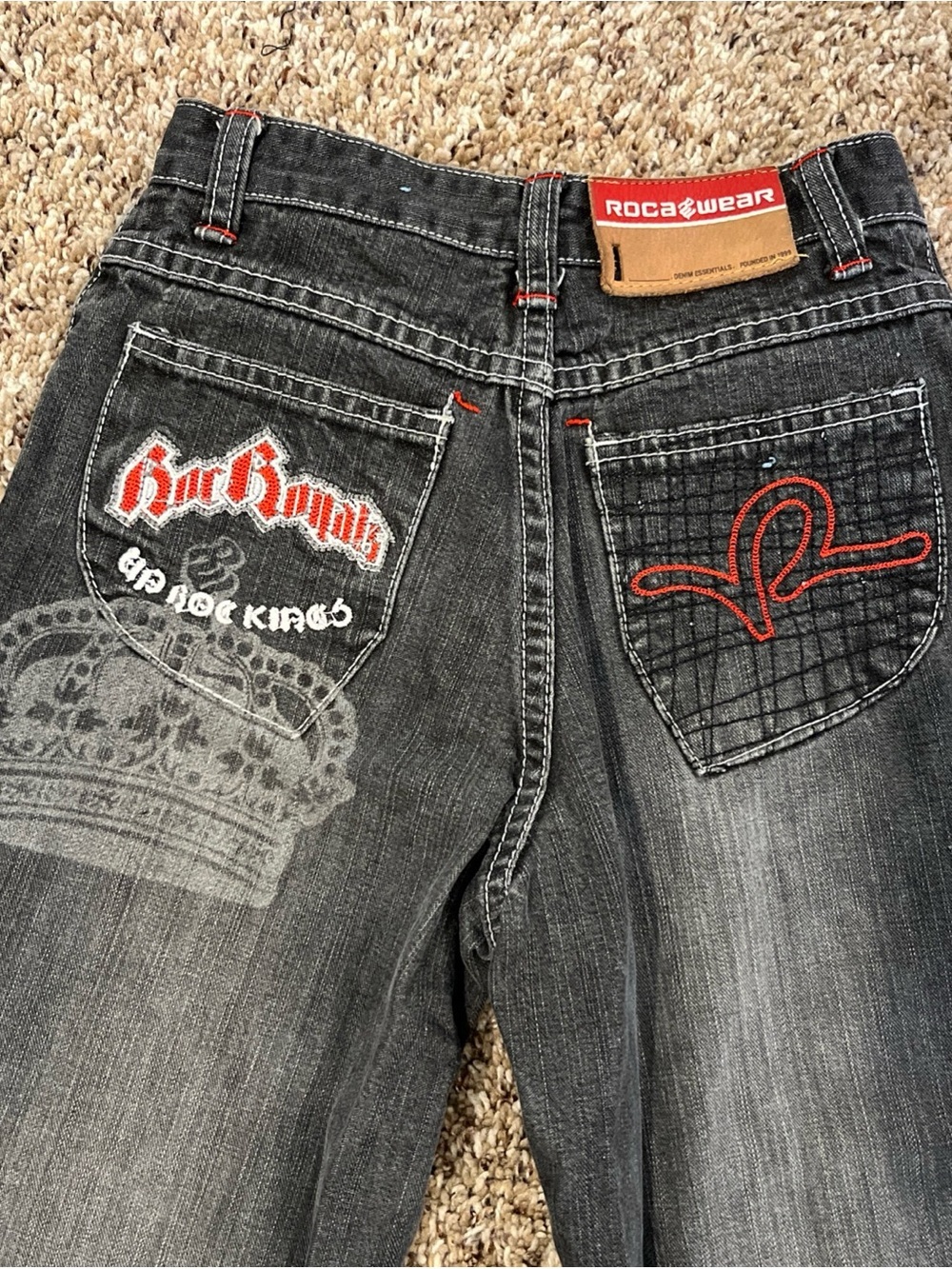 Rocawear Youth Denim Jeans Vintage Y2K Snap Fly Size 5 Washed Black Patchwork
